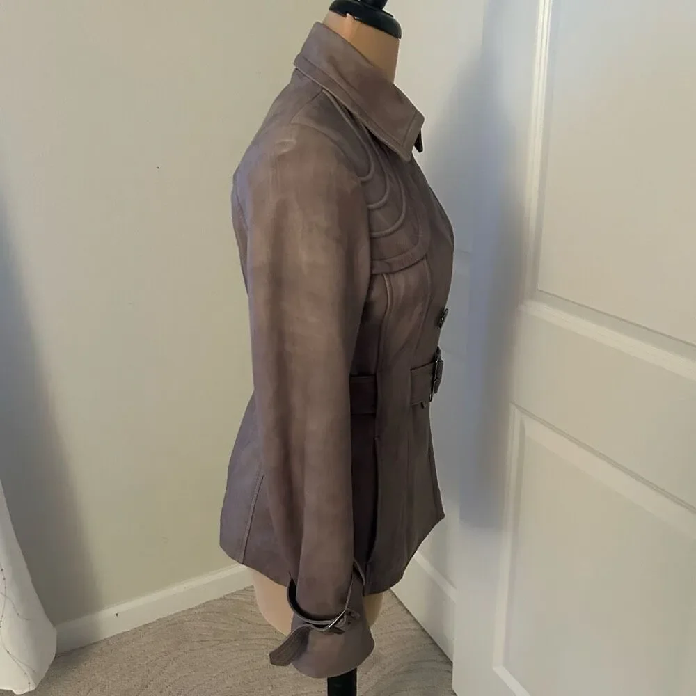 Guess Gray Genuine Leather Belted Jacket M - Picture 3 of 9